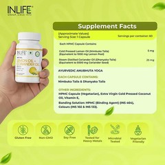INLIFE Natural Lemon & Coriander Oil Antioxidant & Digestive Support 60 Veg Caps