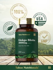 Ginkgo Biloba 3000mg | 200 Tablets | Vegetarian | Tahoe Naturals | by Carlyle