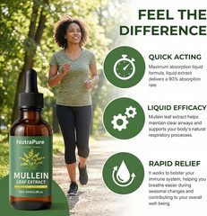 Nutrapure Mullein Extract Drops for Lung, Organic Mullein Leaf Supplement Suppor