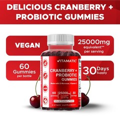 2 Pack – Vitamatic Vegan Cranberry Gummies, 1000mg per Serving 60 Count
