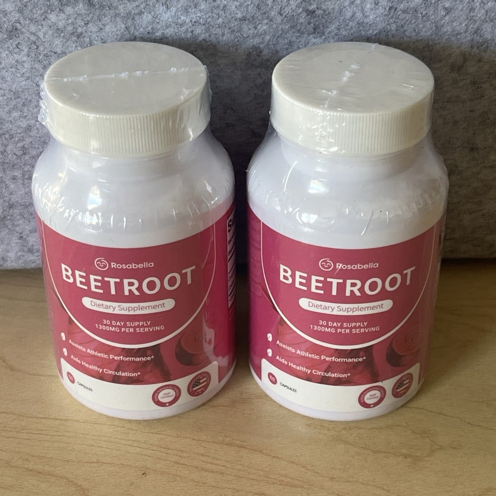 Rosabella Beet Root 60 Capsules Dietary Supplement Organic Energy Boost （2 Pc）.