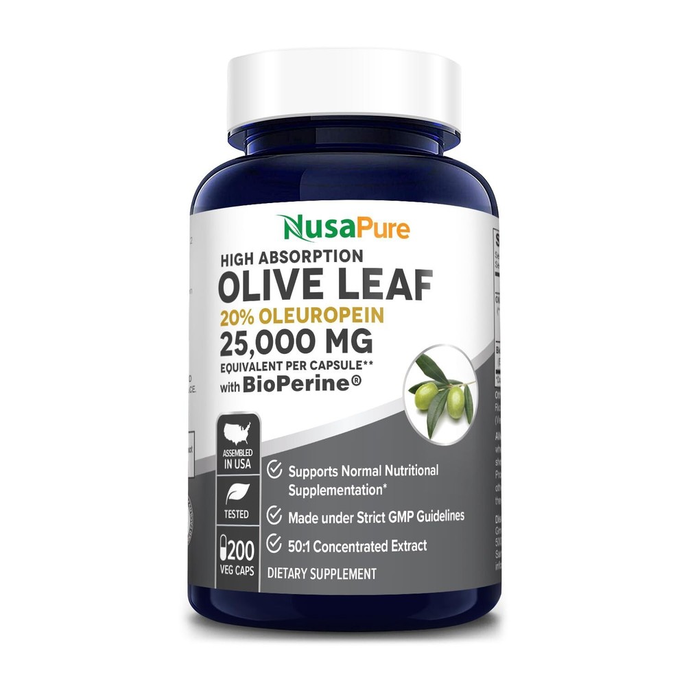 NusaPure Olive Leaf Extract (Non-GMO) 25,000mg – 20% Oleuropein – Vegetarian