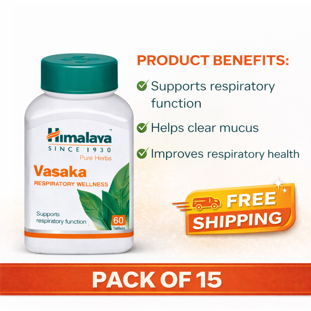 Himalaya Vasaka Tablets 60 Tabs Herbal Respiratory Wellness Pack of 15 Free ship