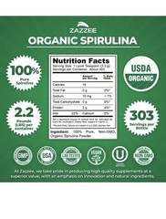 Zazzee USDA Organic Spirulina Powder 2.2 Pounds (1 KG), 303 Servings, 100%…