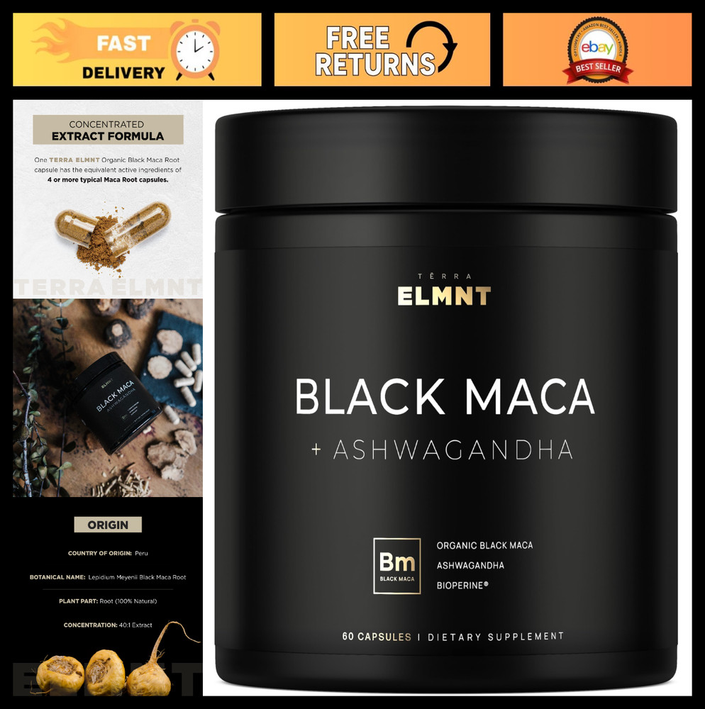 40x Strength Organic Black Maca Root & 15:1 Ashwagandha Capsules for Men – Pure