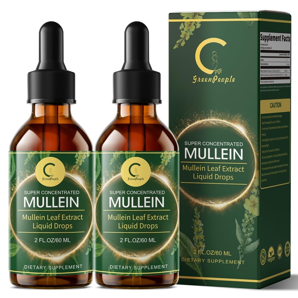 GPGP GreenPeople (2 Pack) Mullein Leaf Drops 600mg with Elderberry – Max Stre…