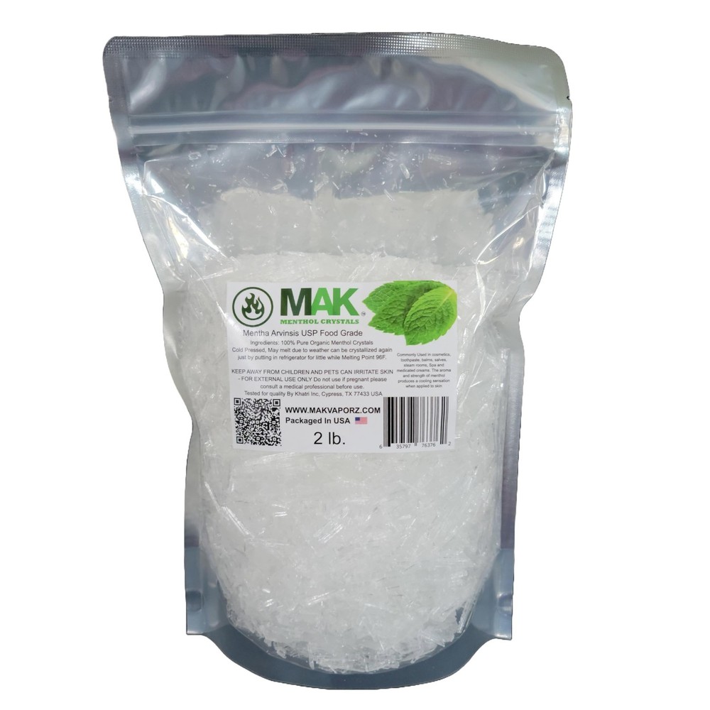 Pure Organic Menthol Crystals 2 LB – 100% Natural Mint Flavor – Resealable Bag