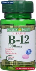 Nature’s Bounty Vitamin B-12 1000 mcg Tablets, 100 Count (Pack of 1)