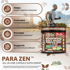 Clean Nutra Wormwood Black Walnut Pumpkin Seed Clove Oil Celery Garlic Grape Pap