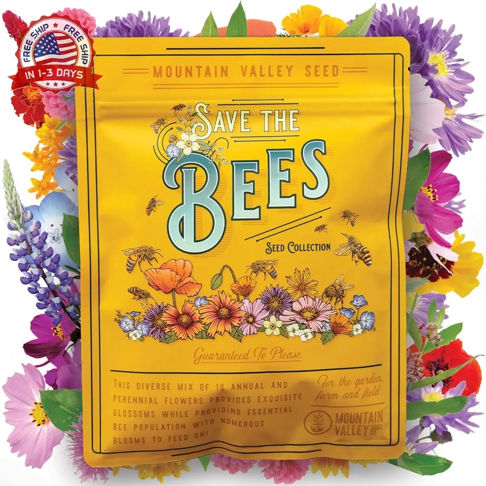 Wildflower Seeds Bulk, 2 Oz. 80,000+ Seeds – Save the Bees Mix with 19 Non-GMO V