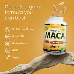Organic Maca 1900 MG per serving 150 vegan capsules Peruvian Maca Root