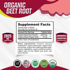 Organic Beet Root Powder Tablets 2040mg – Natural Nitric Oxide, Energy Boost, No
