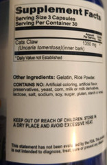 Cats Claw 1350mg 5X90Caps Uncaria Tomentosa Inner Bark Triple Strength No Gluten