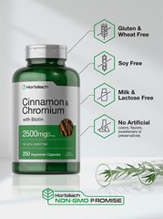 Cinnamon Capsules 2500mg | 250 Count | with Chromium & Biotin | by Horbaach