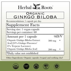 Herbal Roots Organic Ginkgo Biloba Made with Pure 60 Count (Pack of 1)