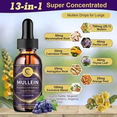 Mullein Leaf Extract Organic Lung Cleanse Drops for Lung Health Natural Herbal