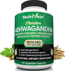 Nutrivein Organic Ashwagandha Capsules 1600mg with 120 Count (Pack of 1)