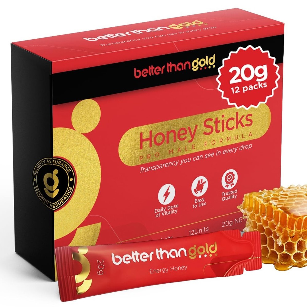 Better Gold Honey Packets for Men 12 Pack 20G Each Premium Herbal Blend Black G