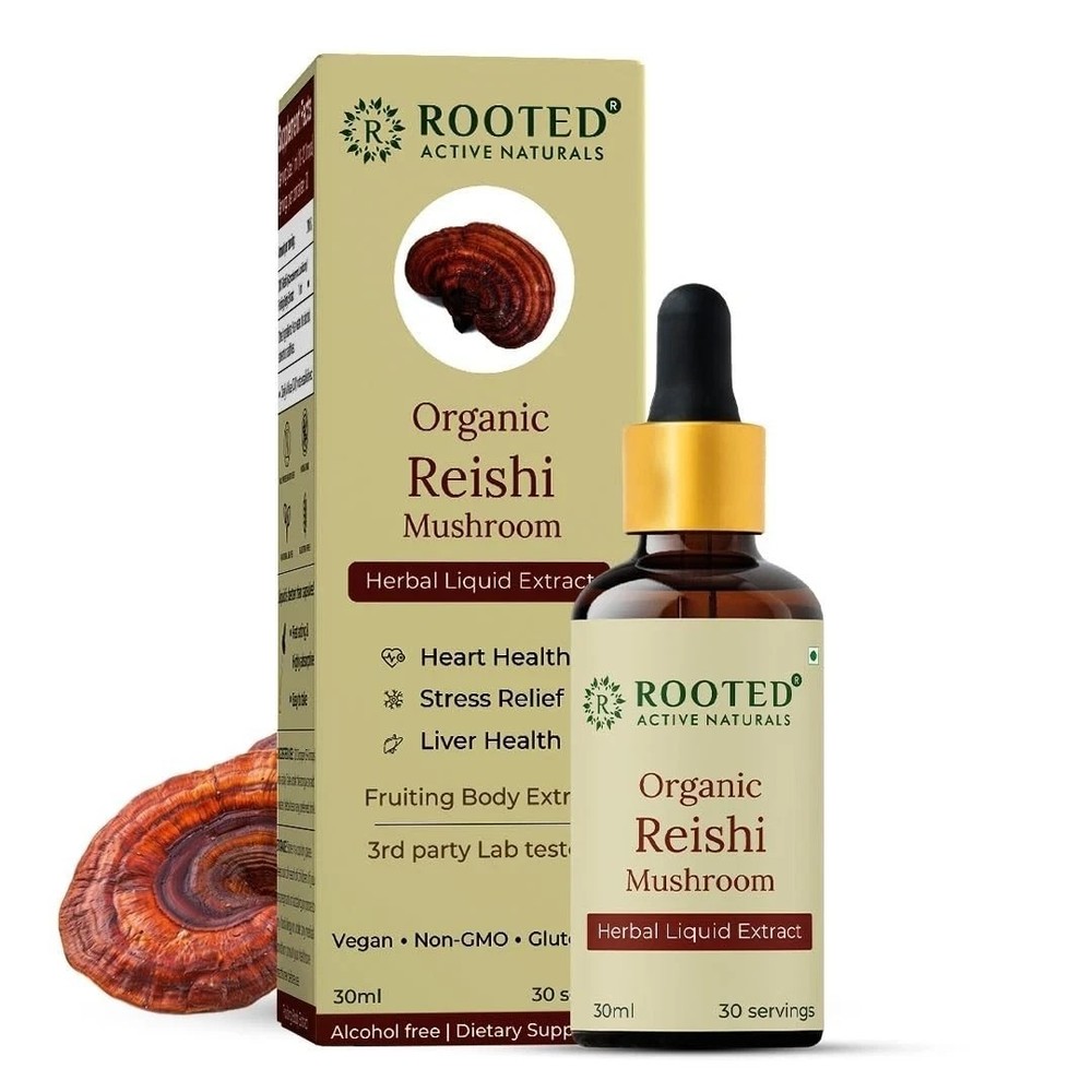 Rooted Actives Organic Reishi Mushroom Liquid Extract (30 ML, 30 Servings) F318