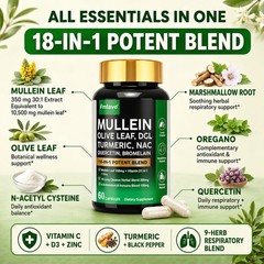 18-in-1 lung complex Mullein Extract Supplement for Lungs Detox and Cleanse 60ct