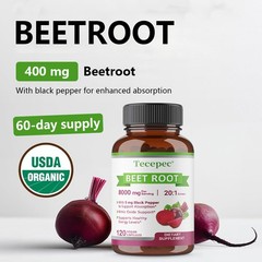 Organic Beet Root 8000 Mg Strength 20:1 Extract 30-120 Capsules Heart Health