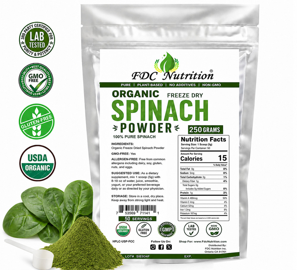 Organic Spinach Powder 250g Freeze Dried USDA Organic Non-GMO Vegan Gluten Free