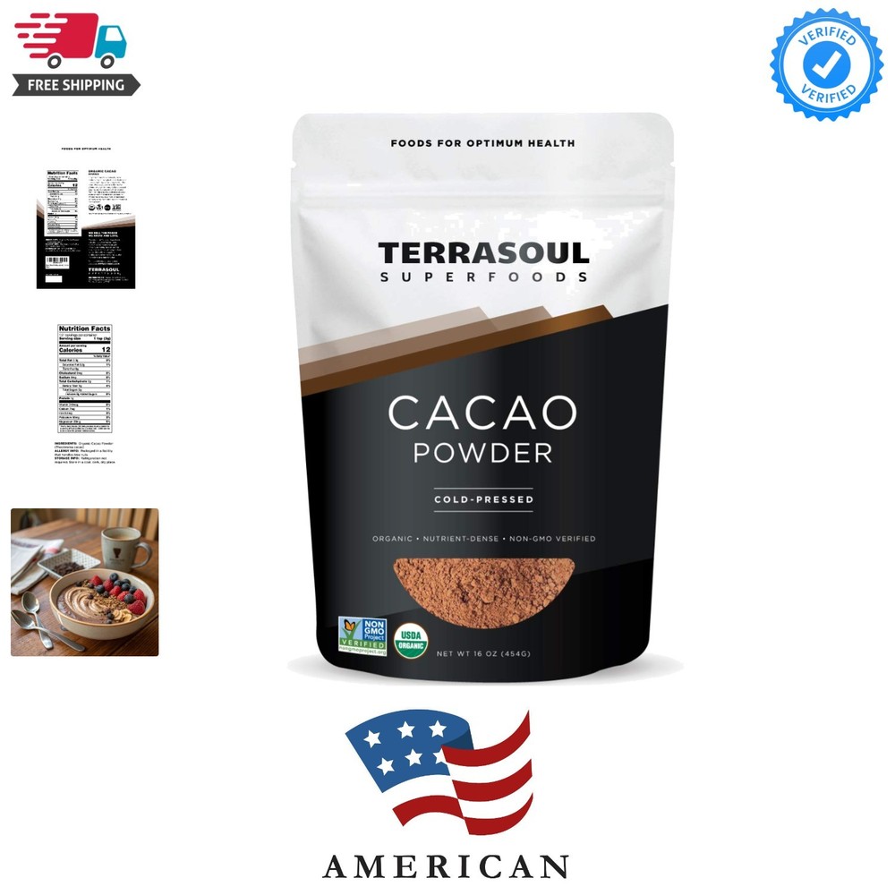 Raw Organic Cacao Powder, 16 Oz, Rich Chocolate Goodness for Baking, Smoothie…