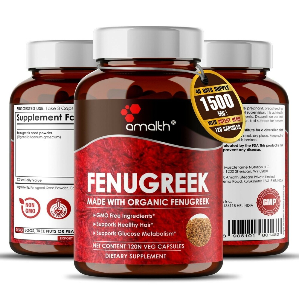 Organic Fenugreek Seed Methi Trigonella Powder 1500mg 120 Capsules Blood Sugar