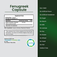 TrueMed Fenugreek Non-GMO & Gluten Free Extract Seed Supports Supplement 90 Cap