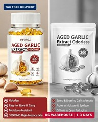 Odorless Aged Garlic Extract 500mg – 300 Softgels, 2 Year Aged Garlic Supplement
