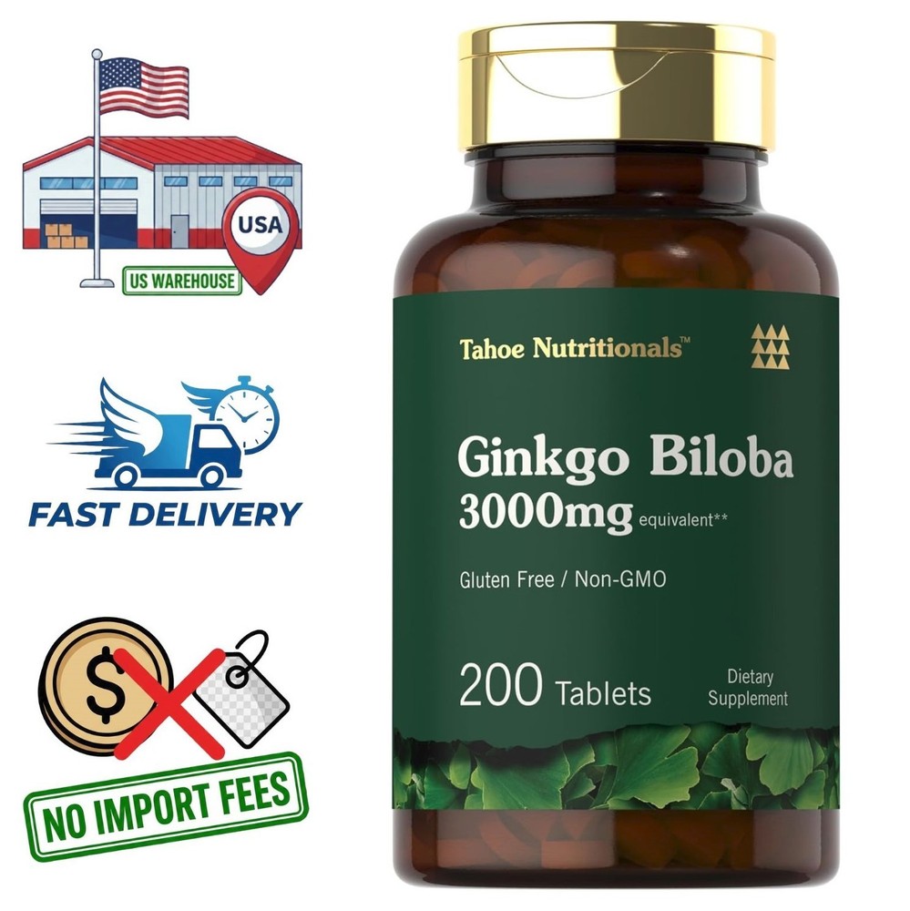 Ginkgo Biloba 3000mg | 200 Tablets | Extracto Hoja 50:1 | 24% Flavona Glucósidos