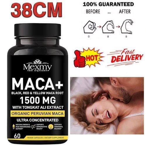 Organic Maca Root 60 Capsules 1500mg, Peruvian Maca Extract for Men & Women