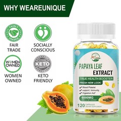 Papaya Leaf Extract Capsules – 600mg – 120 Count – Platelet & Digestive Support