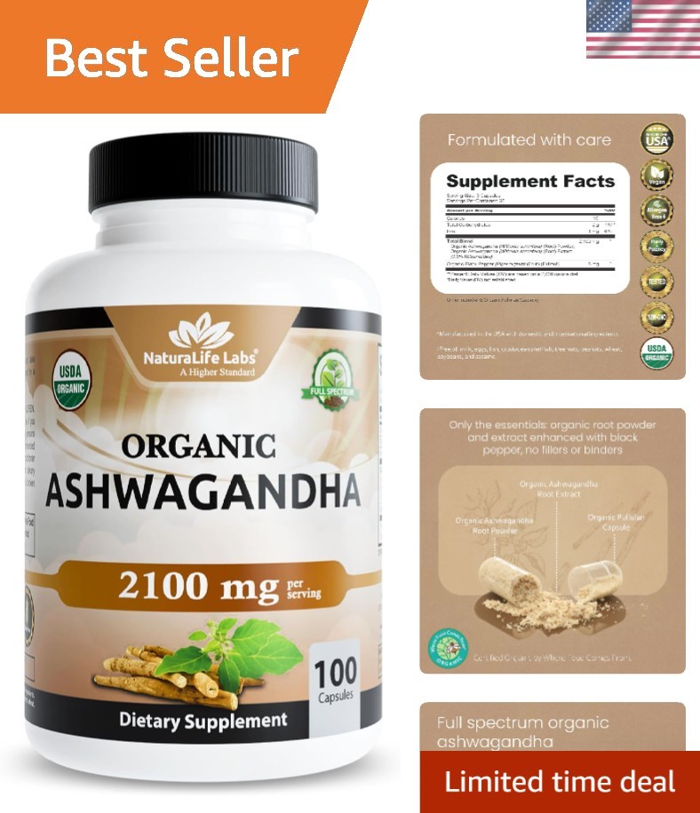 Full Spectrum Ashwagandha 2100 mg – 100 , Gluten-Free Capsules for Wellness