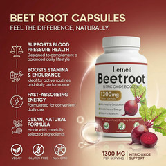 Lemeli Beet Root Capsules with Beetroot Powder Extract – Plant Based Formula for