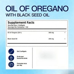 2PACK Aceite De Oregano Con 300 Capsulas En Carvacrol Timol Black Seed Oil 6000