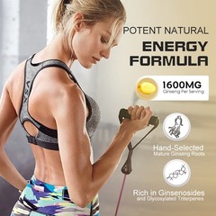 Organic Extra Strength Red Korean Panax Ginseng Capsules,1600mg Energy Focus