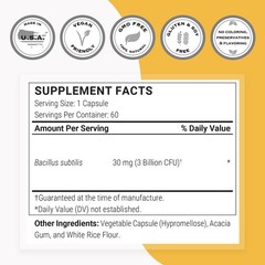 Supersmart – Bacillus Subtilis 3 Billion CFU per Day 60 Count (Pack of 1)