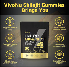 VivoNu Himalayan Shilajit Gummies 3000mg, Ashwagandha, Fulvic Acid, 60 Count