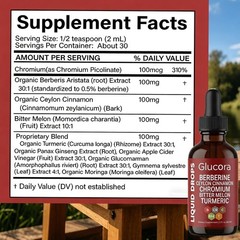 Glucora Berberina Liquida Gotas, Berberine Drops with Ceylon Cinnamon, Bitter Me
