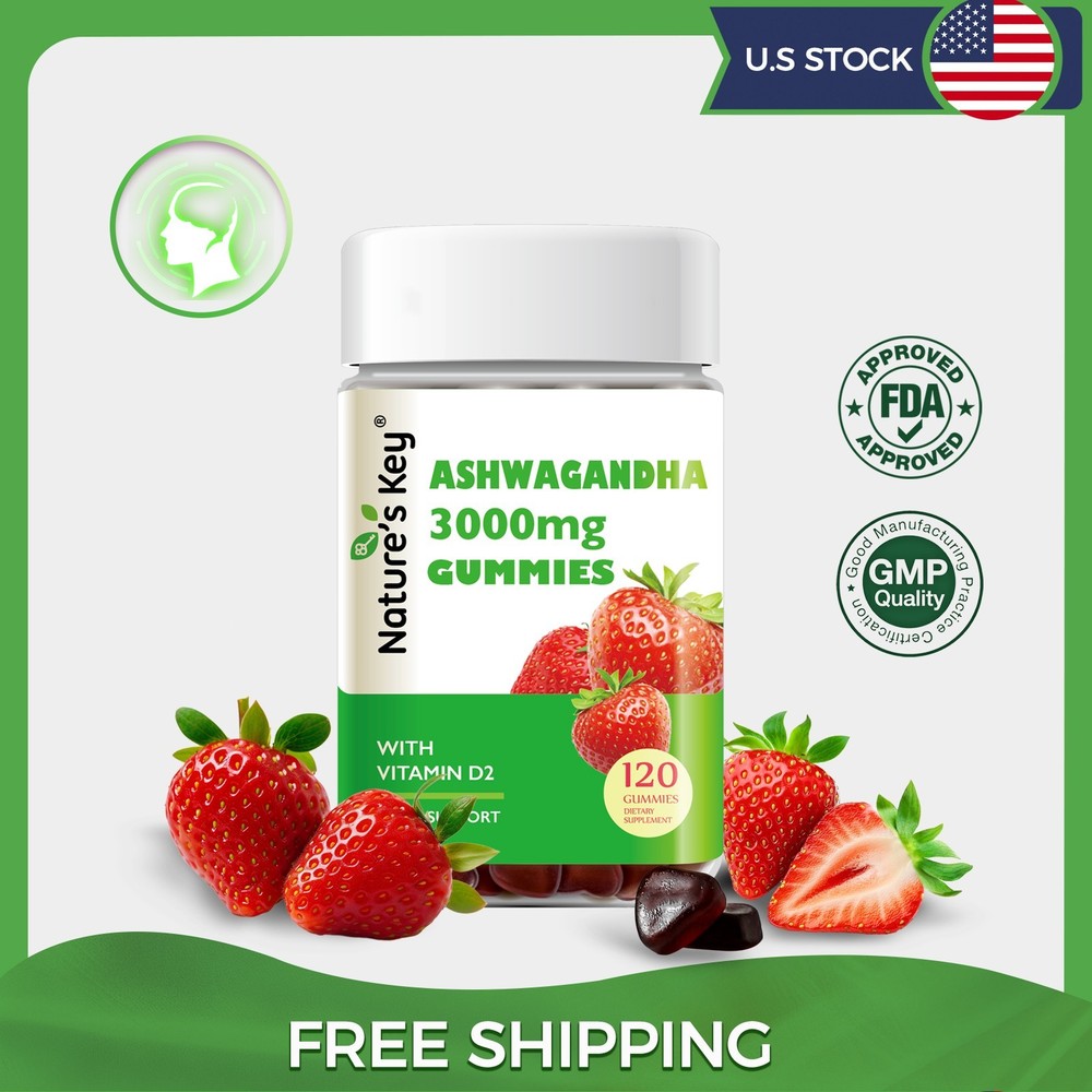 Ashwagandha Gummies Extract with Vitamin D2, Stress, Calm Mood & Cognition 120Ct