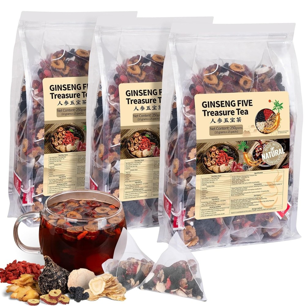 Ginseng Five Treasures Herbal Kidney Tea Bags 3 Pack 75 Bags Tea