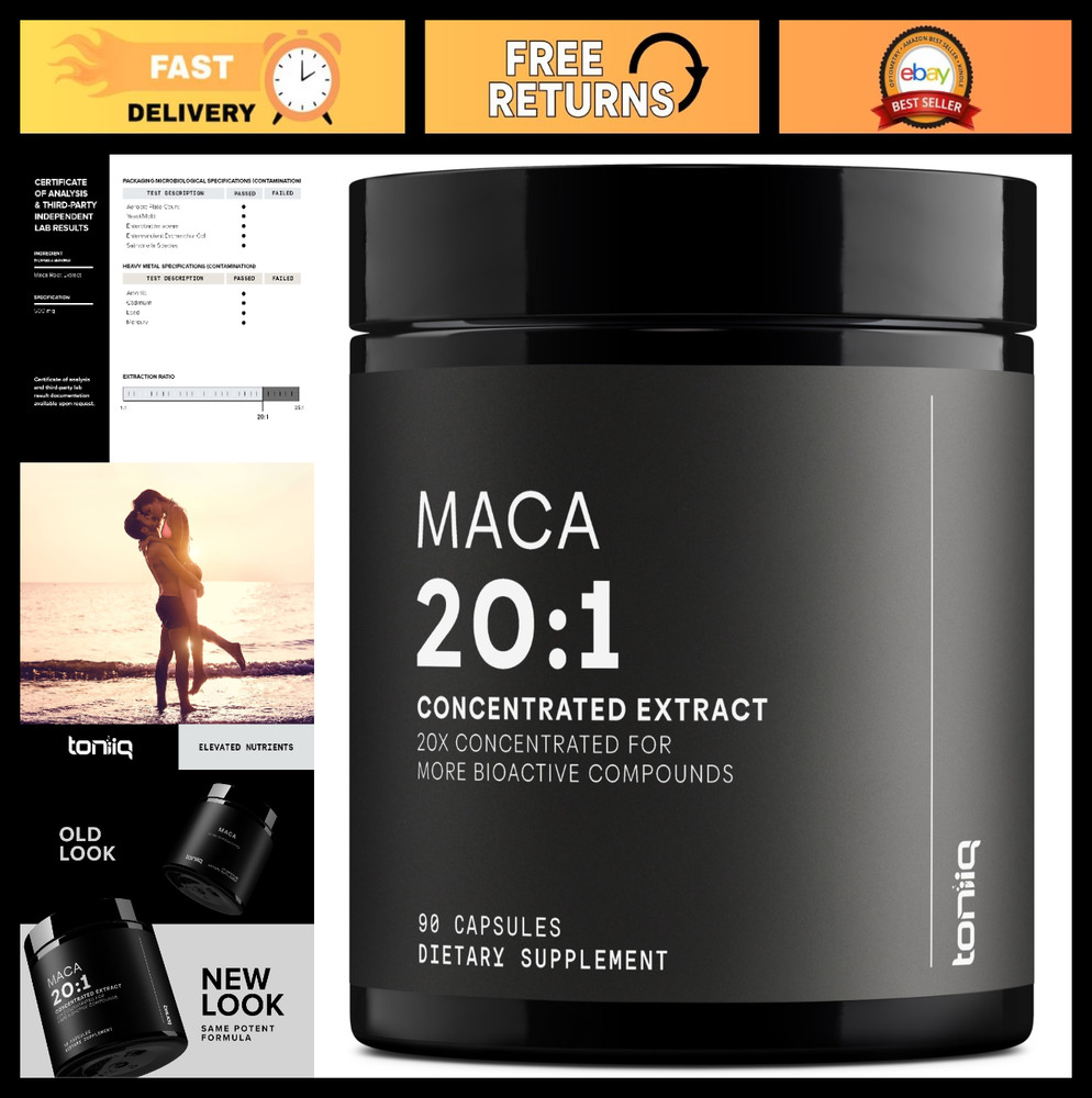 High Potency Maca Root 20:1 Extract – Black, Red & Yellow Complex – 90 Capsules