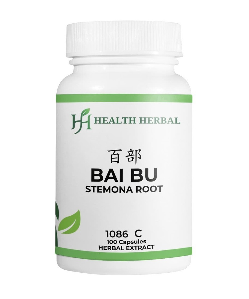 2 Bottles Health Herbal-Bai Bu/Stemona Root 100 Capsules/Bottle