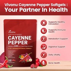 Pepper Cayenne Softgels Supplement, Supports Leg Vein, 240 Softge /1 Bag