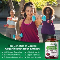 Zazzee USDA Organic Beet Root 20:1 Extract, 180 Vegan 180 Count (Pack of 1)