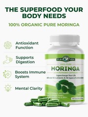 PURA VIDA MORINGA Organic Moringa Capsules, Pure Moringa Leaf Powder 120ct, 500m