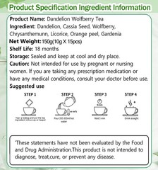 15Bags Dandelion Wolfberry Tea, Natural Kidneys & Liver Health Goji Berry Chrysa