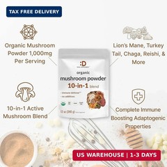 DEAL SUPPLEMENT Organic Mushroom Powder Supplement, 12oz – 10 in 1 Active Blend