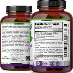 USDA Organic Saffron 20:1 Extract, 88.5 mg, 0.3% Safranal, 100 Vegan Capsules